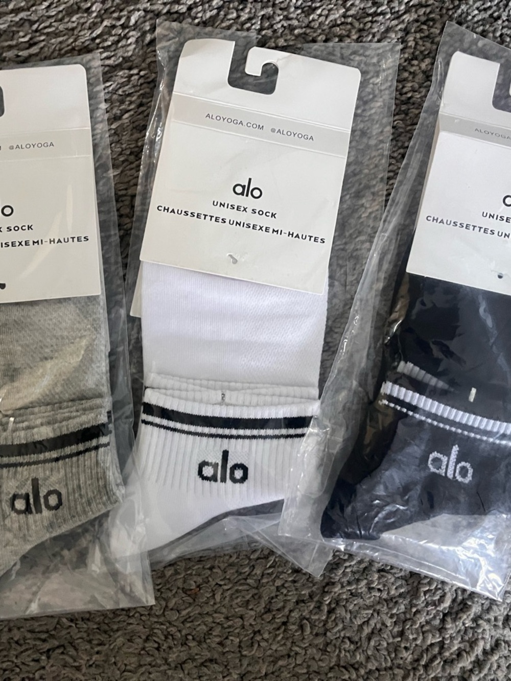 3 pair ALO Yoga White & Black Athletic Crew Socks - Pack Style